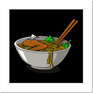 Chicken noodle in a bowl illustration Posters and Art